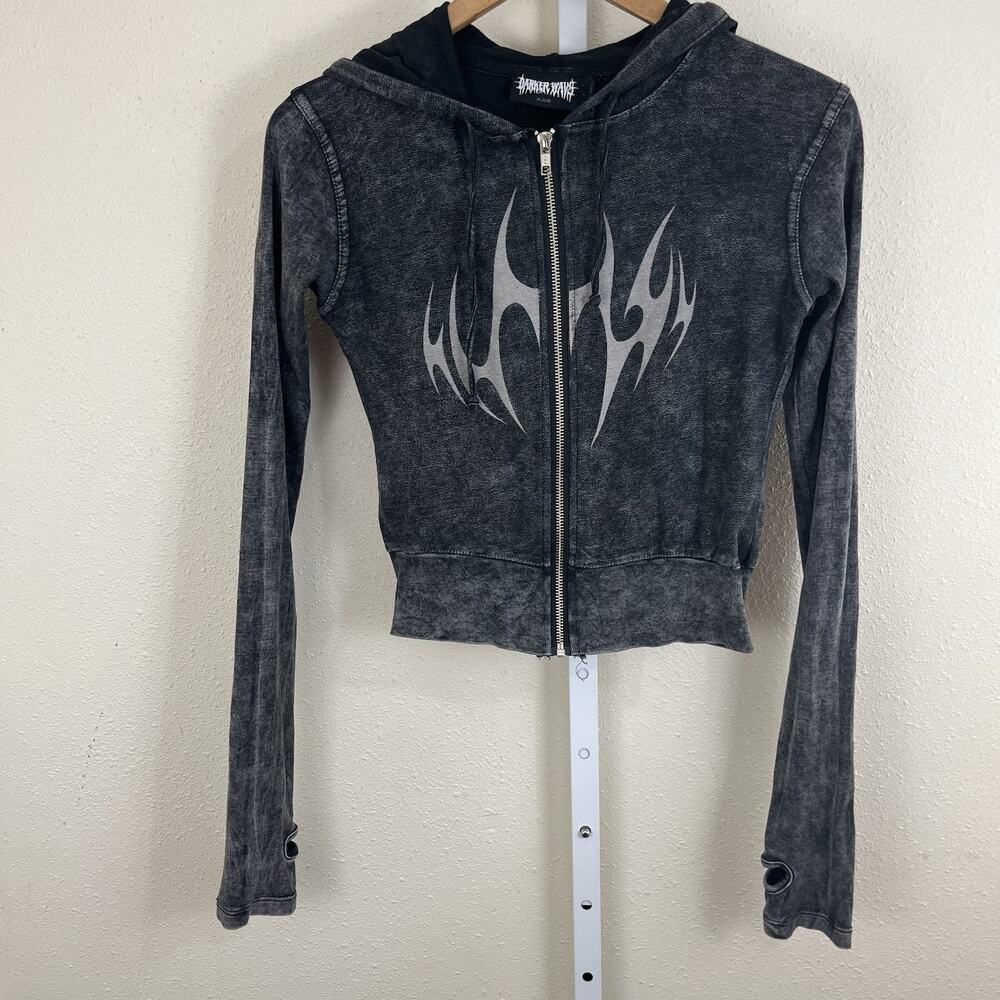 Dolls Kill Darker Wave Tribal Flame Crop Zip Hoodie XXS Grunge Goth